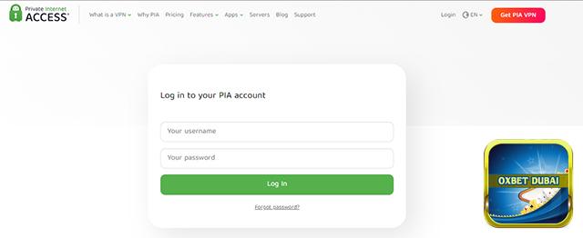 Đăng nhập vào tài khoản Private Internet Access