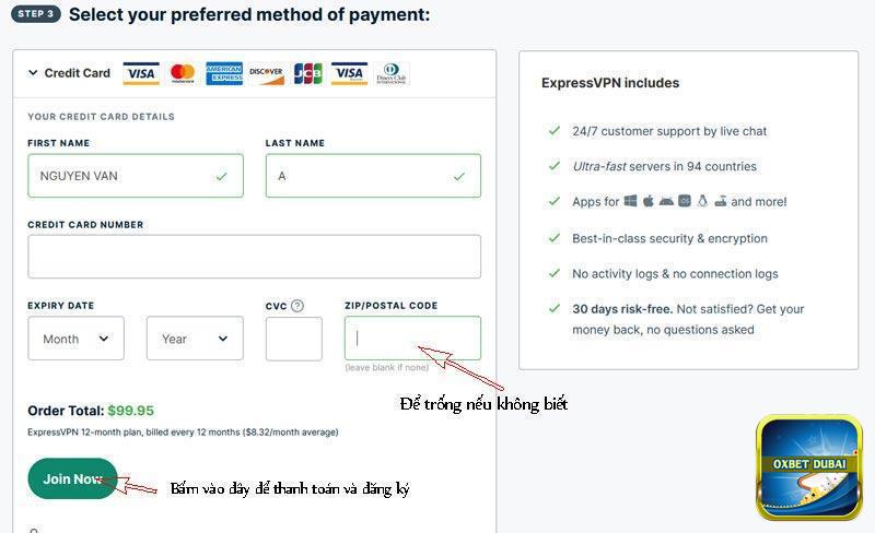 Thêm thẻ Visa để thanh toán tiền